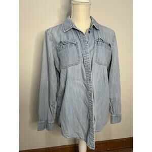 Market & Spruce Denim Jacket Womens S Button Up Long Sleeve Blue Casual Outdoor